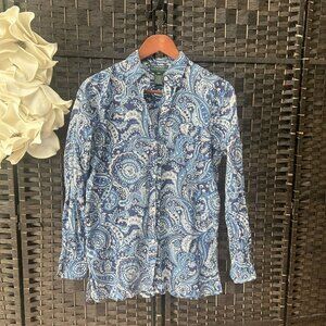 Lauren Ralph Lauren Long Sleeve Button Down Paisley Collared Shirt Size Small